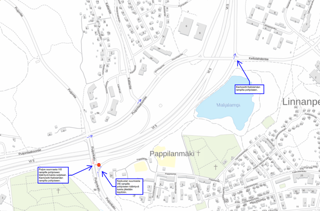 Karttakuvassa liikennejärjestelyt.