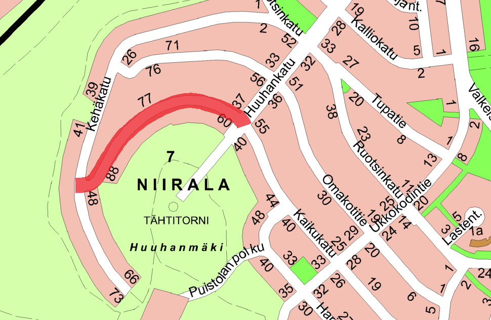Karttakuva Kaikukadulle sijoittuvista saneeraustöistä