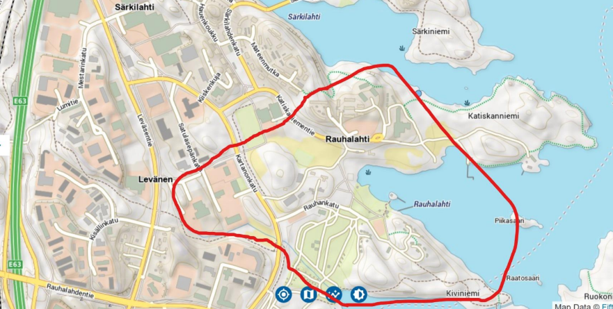 Vesihäiriökartta Rauhalahden alueesta.