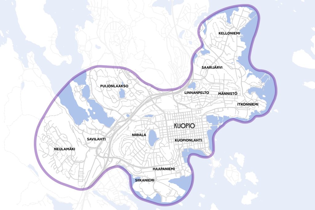 Karttakuva hankelalueen rajauksesta.