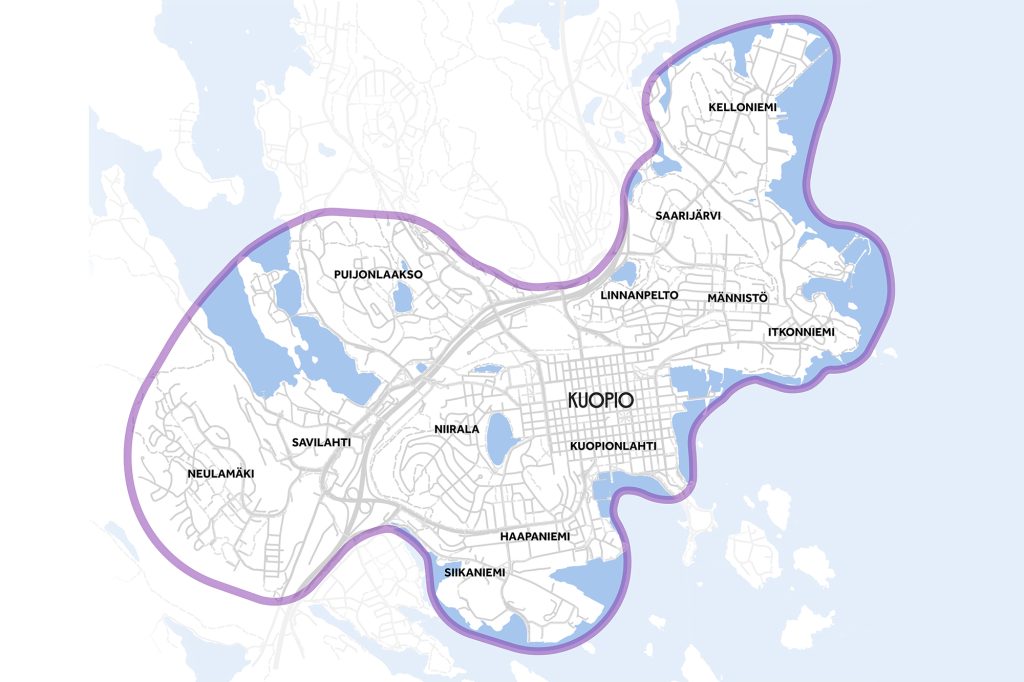 Karttakuva Kuopio Plus-hankealueesta.