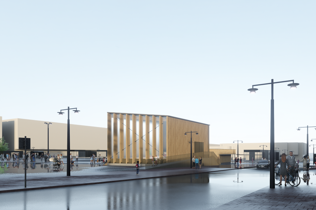 Puinen torilava, jossa säileikköä yhdellä reunalla, torikiveystä edustalla havainnekuvassa.