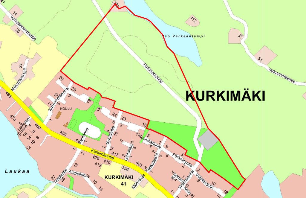 Karttakuva, johon merkitty punaseilla asemkaavahankkeen aluerajaus.