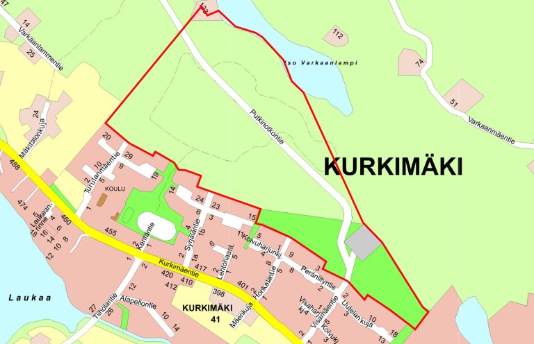 Karttakuva, johon merkitty punaseilla asemkaavahankkeen aluerajaus.