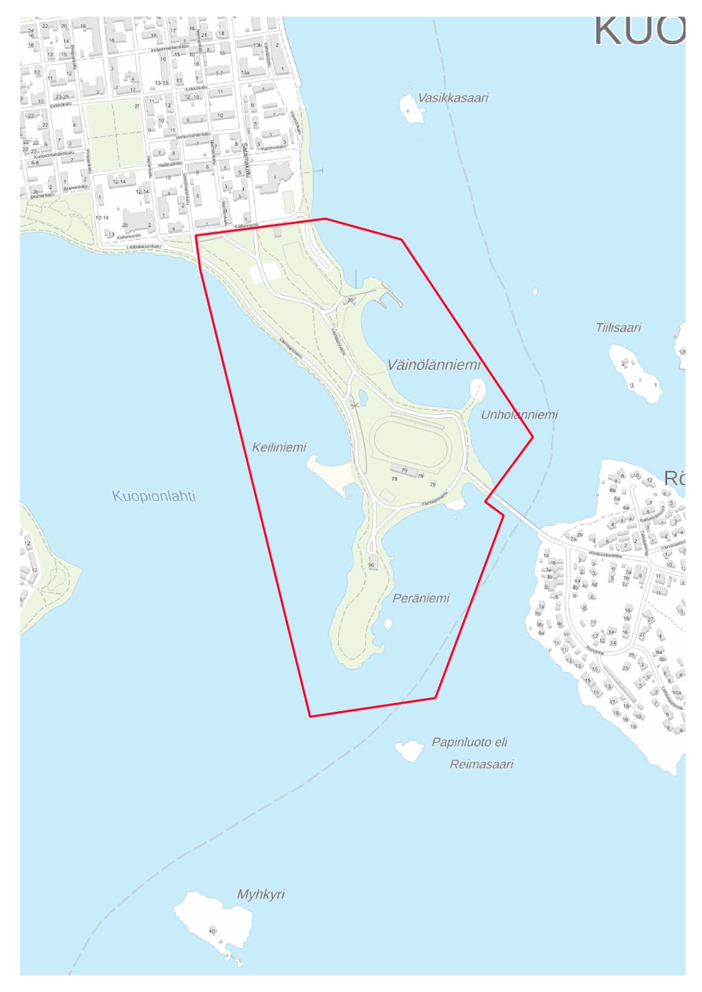 Karttakuva kaava-alueen rajauksesta.