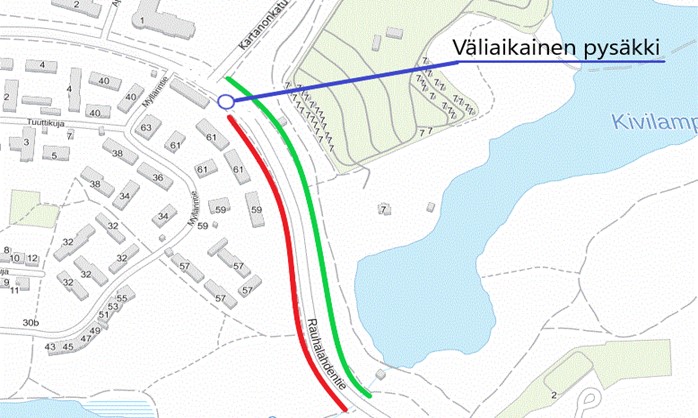 Karttakuva Rauhalahdentien liikennejärjestelyistä.