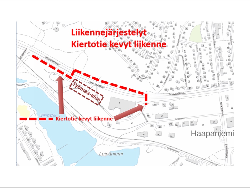 Kartta liikennejärjestelyistä.