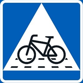 Liikennemerkki jossa kuvataan väistämisvelvollisuutta pyöräilijän tienylityspaikassa