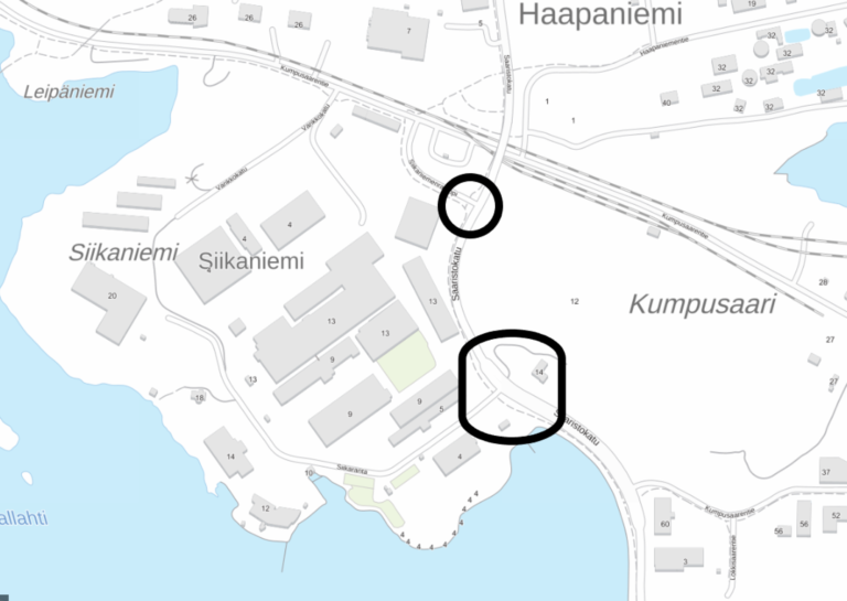 Karttakuva työalueista Saaristokadulla.