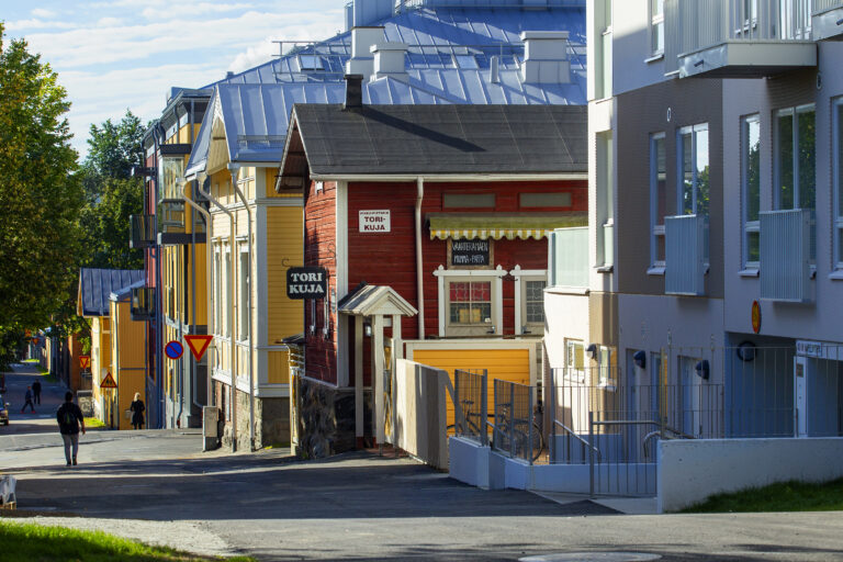 Hatsalankadun taloja rinnakkain.
